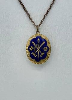 Polo Locket Necklace Blue Enamel Art Deco Polo Mallet Ball