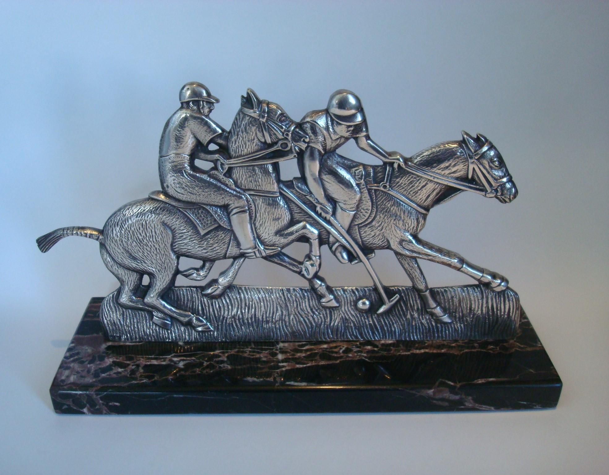 Marble Polo Match Scene Bronze Sculpture, France, 1920´s For Sale