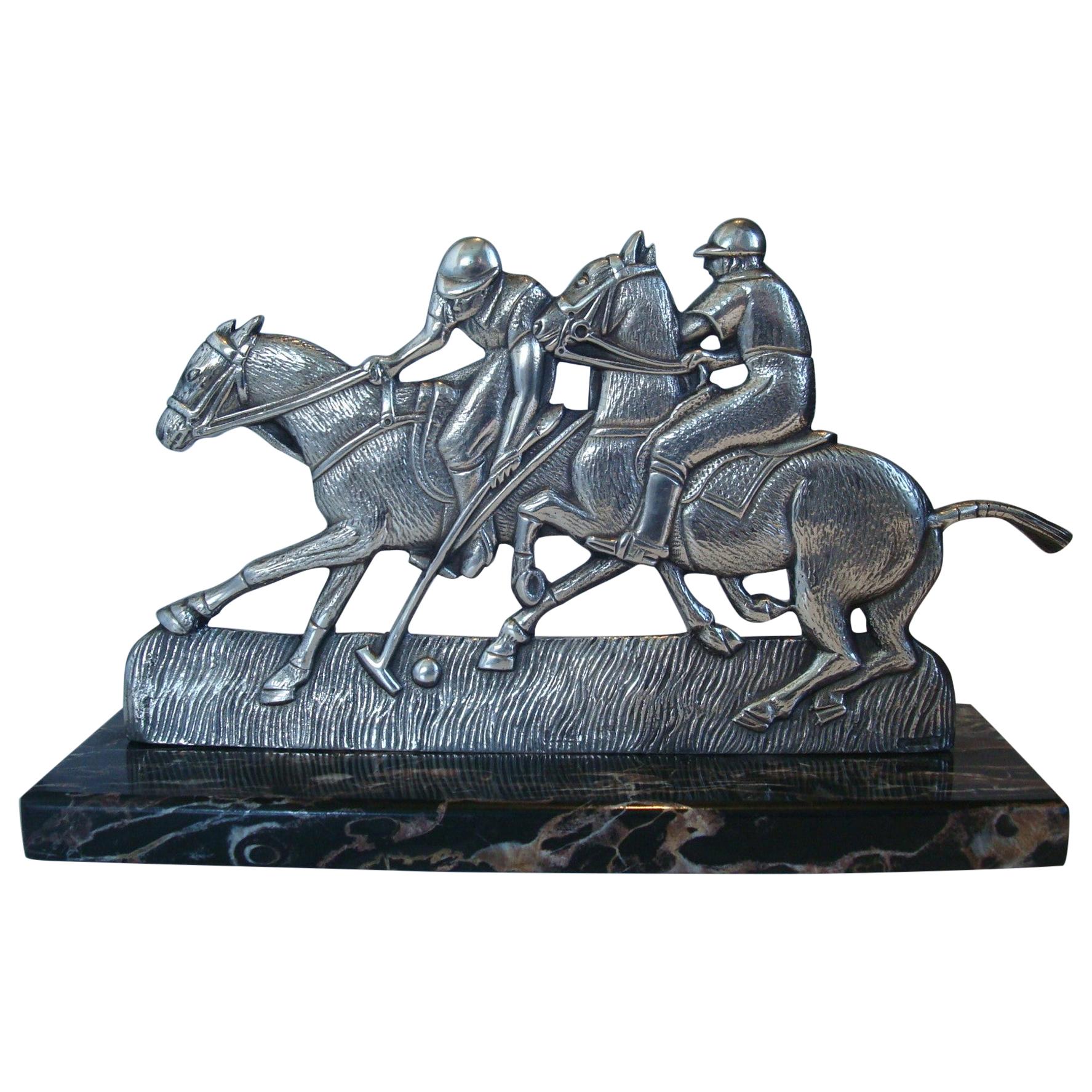 Polo-Match-Szene Bronze-Skulptur, Frankreich, 1920er Jahre