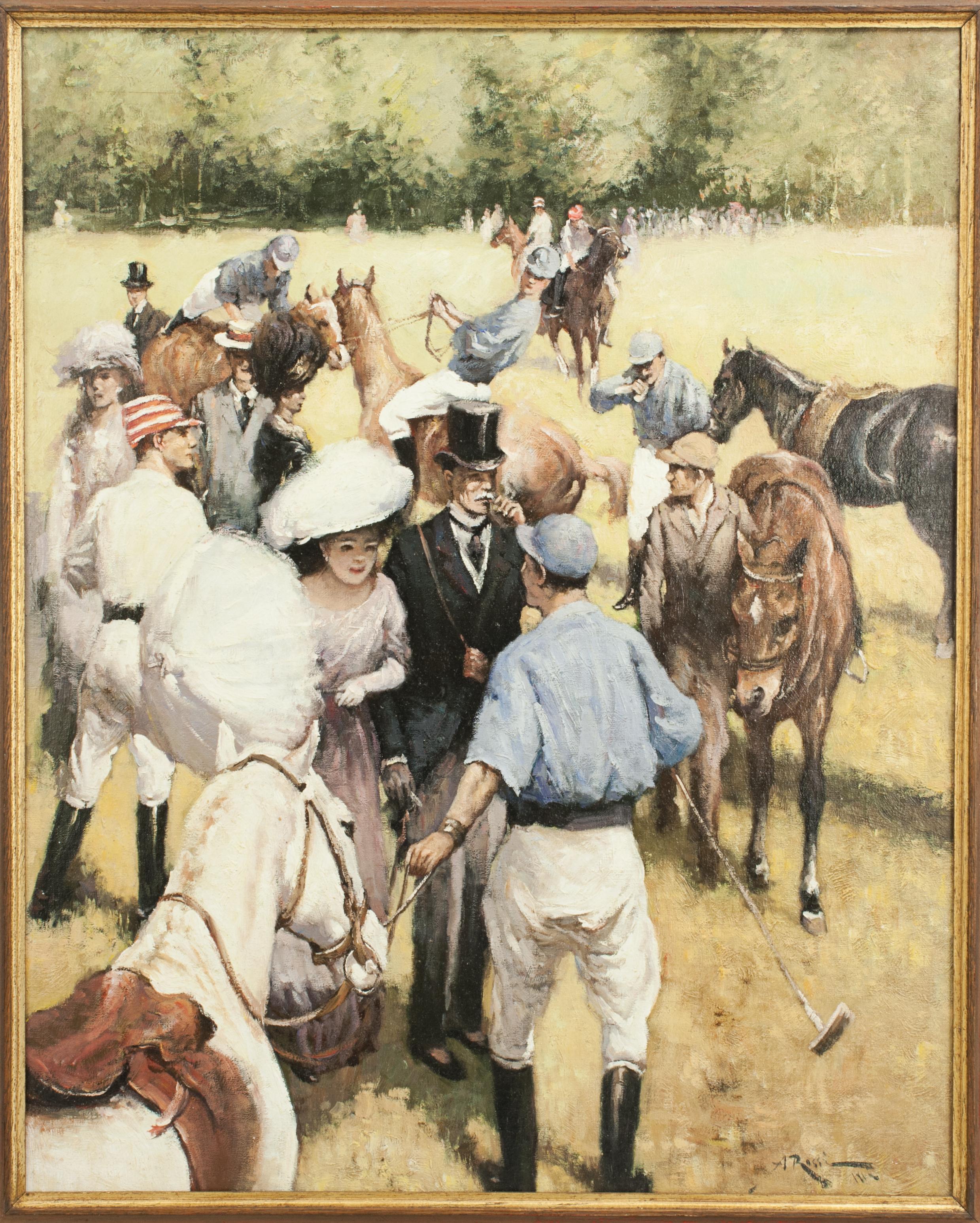 Italian Polo Painting by Rossi, at the Polo Match For Sale