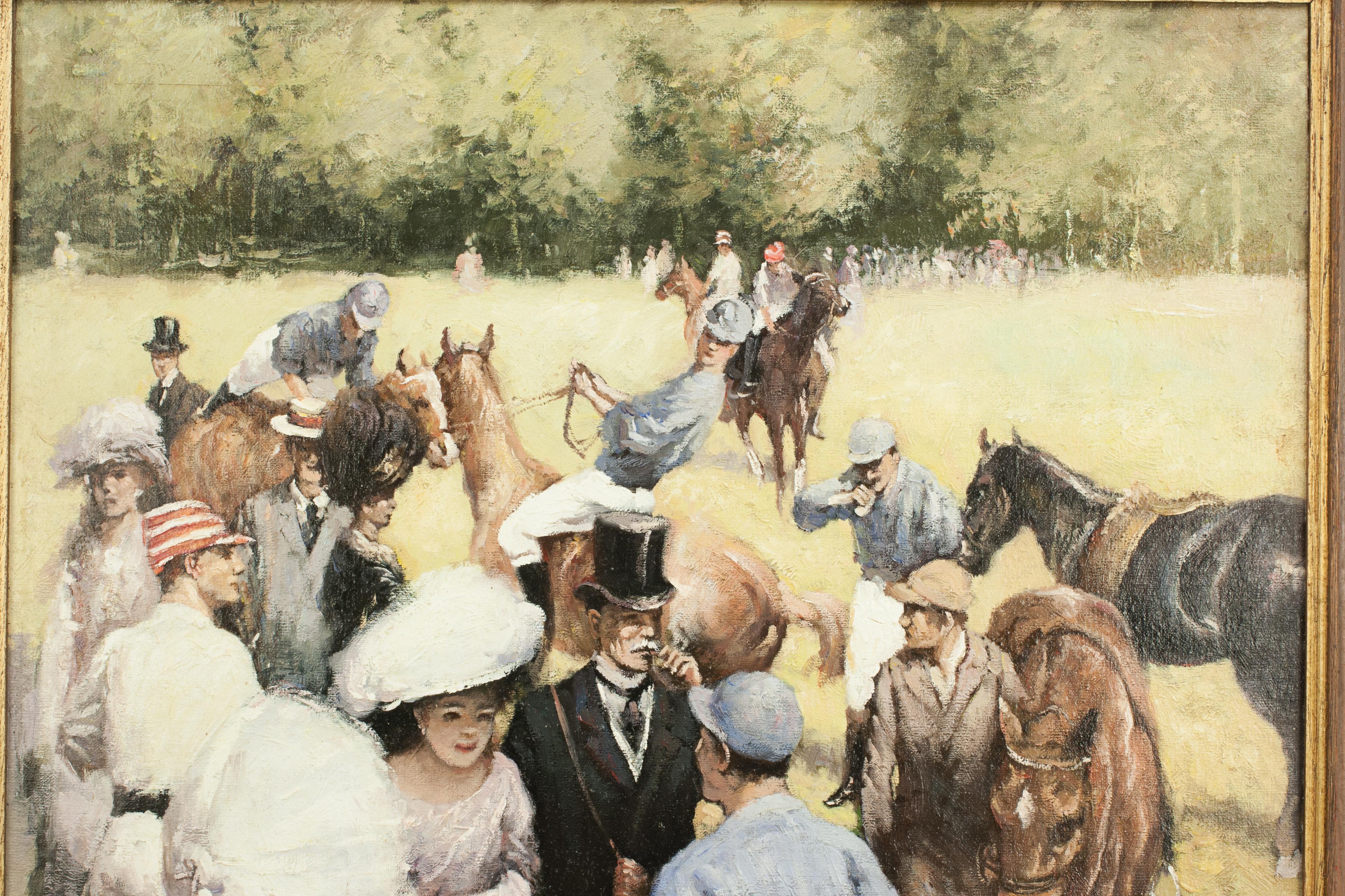 Paper Polo Painting by Rossi, at the Polo Match For Sale