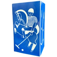 ""Polospieler in Blau und Weiß", einzigartiger Lampensockel/Skulptur von Gregory aus den 1930er Jahren