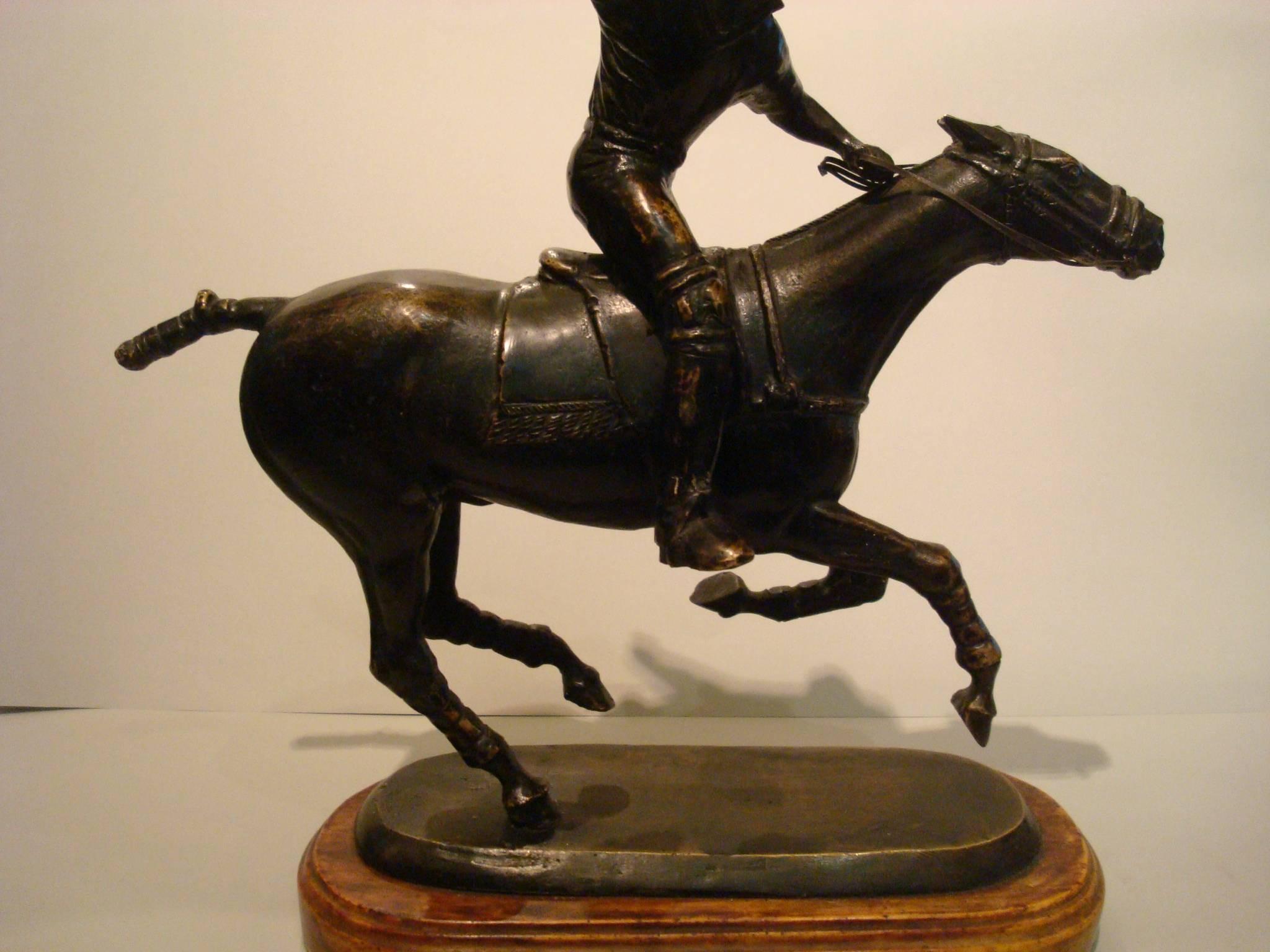 Polo Player over a Horse Bronze Sculpture, Argentine In Good Condition In Buenos Aires, Olivos