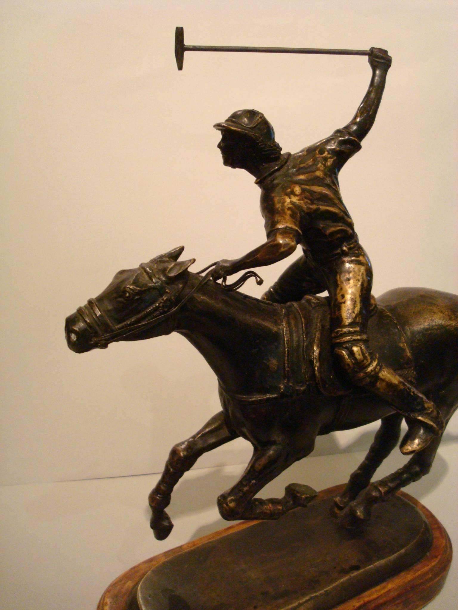 20th Century Polo Player over a Horse Bronze Sculpture, Argentine
