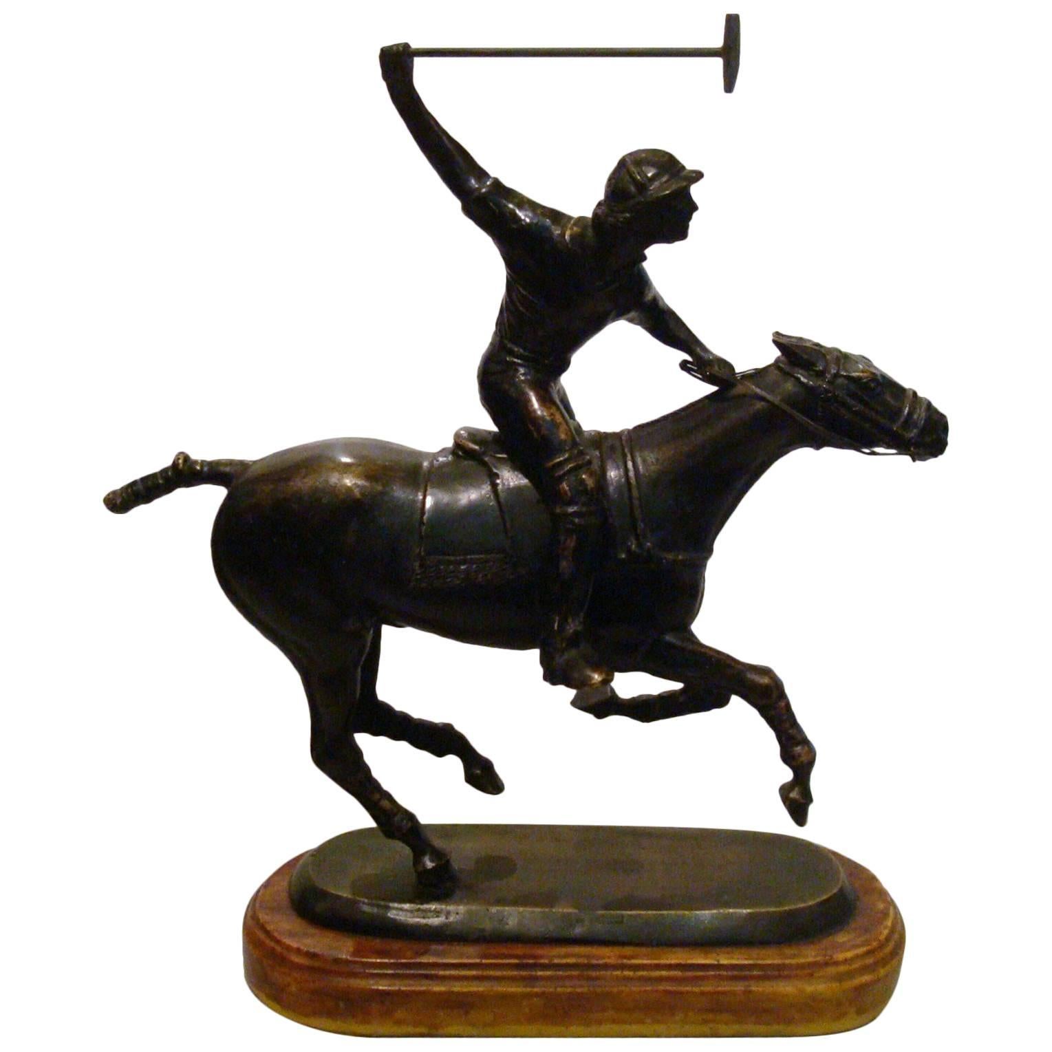 Polo Player over a Horse Bronze Sculpture, Argentine