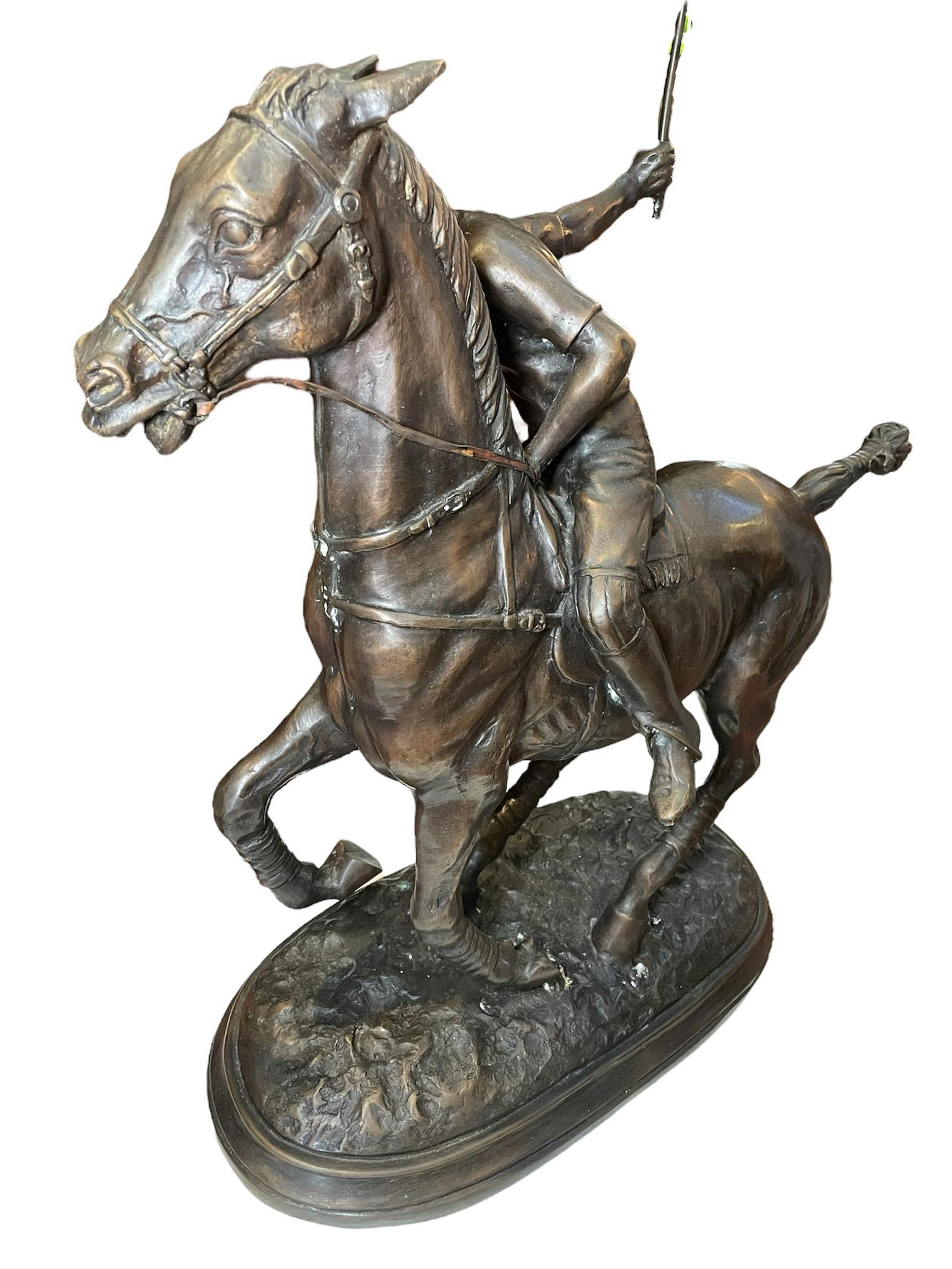 Polo Player Riding Pony Bronze Sculpture 4
