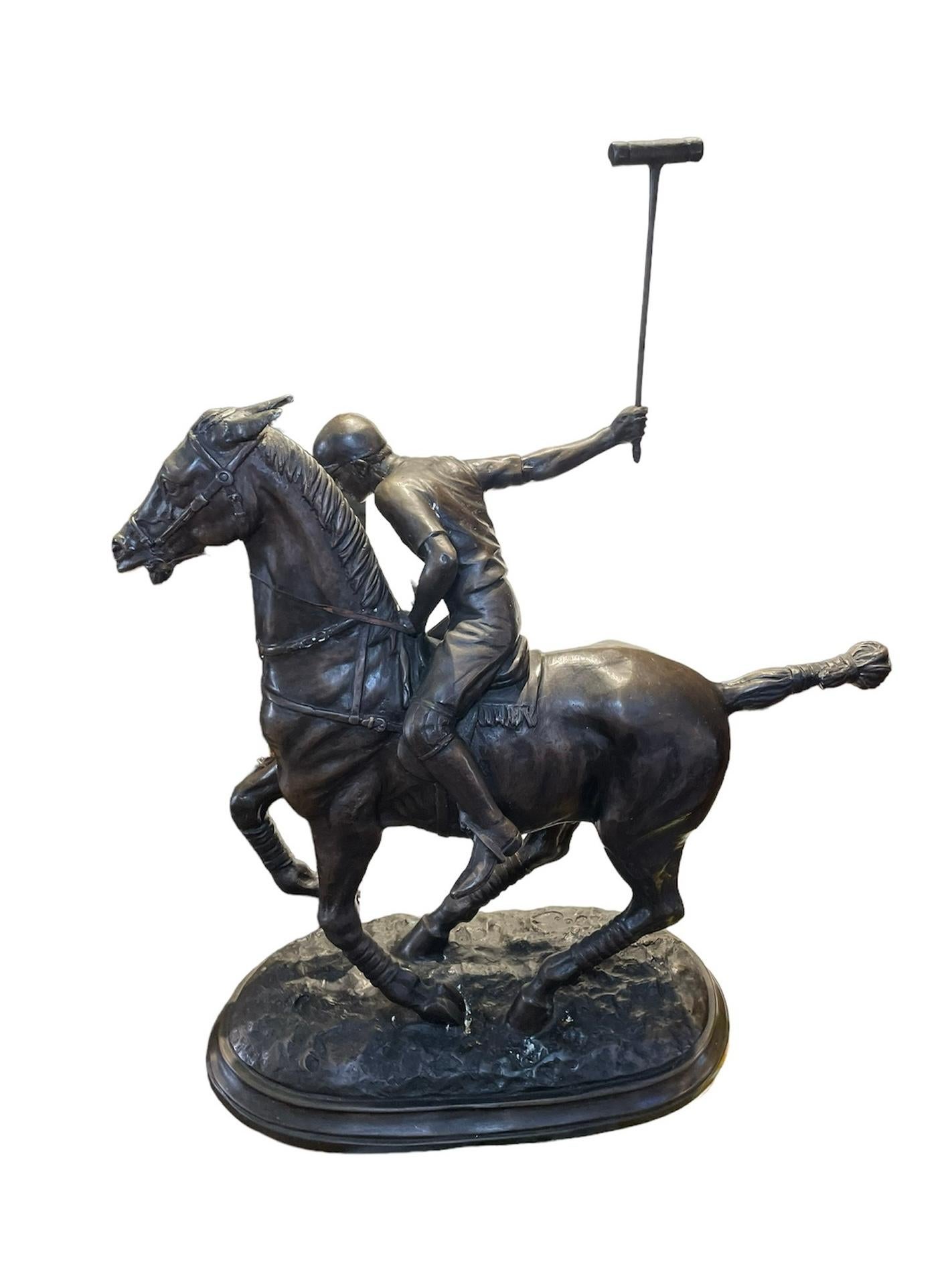 Victorian Polo Player Riding Pony Bronze Sculpture