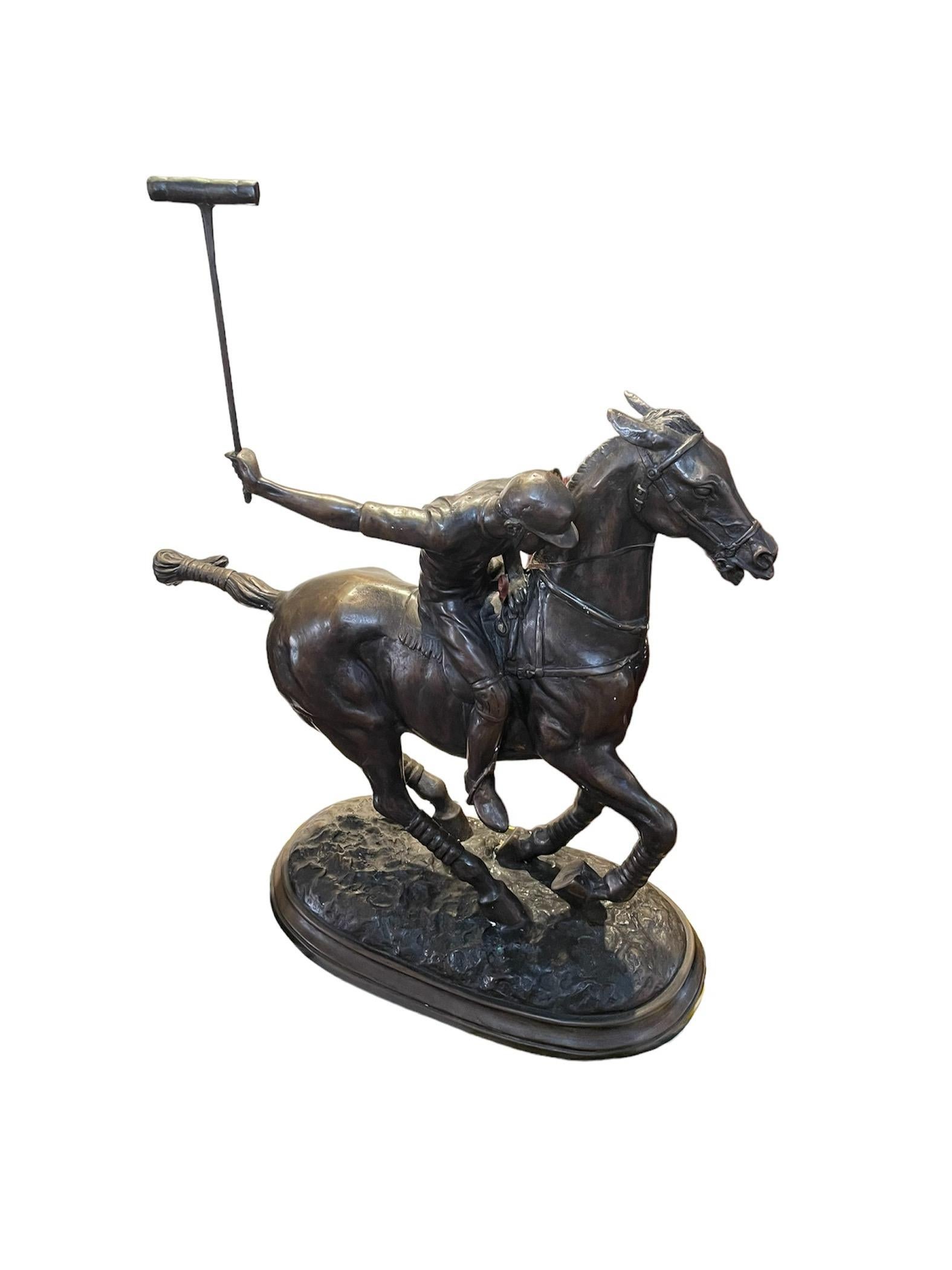 Unknown Polo Player Riding Pony Bronze Sculpture