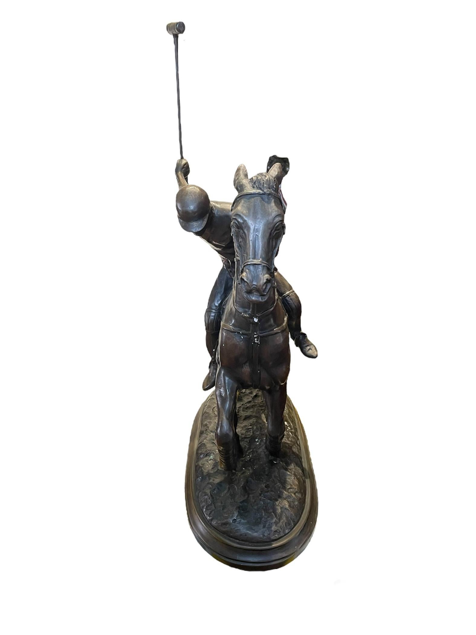 Cast Polo Player Riding Pony Bronze Sculpture