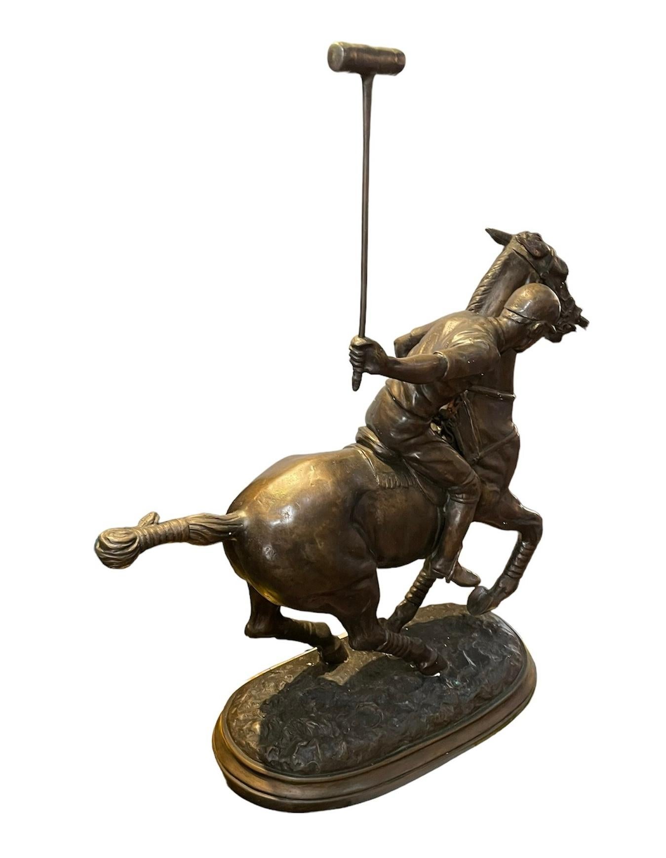 Polo Player Riding Pony Bronze Sculpture In Good Condition In Guaynabo, PR