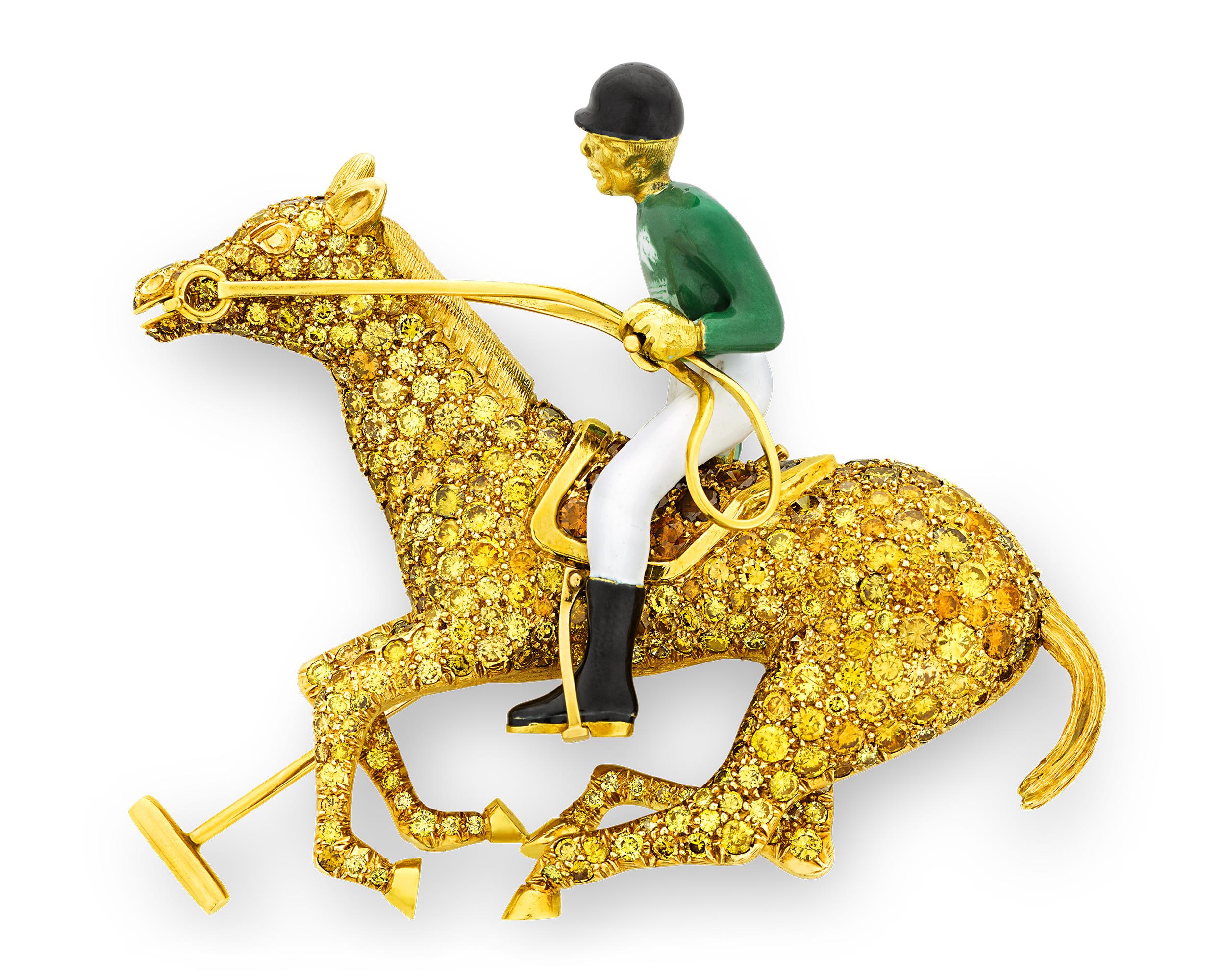 Brilliant Cut Polo Pony Diamond Brooch For Sale