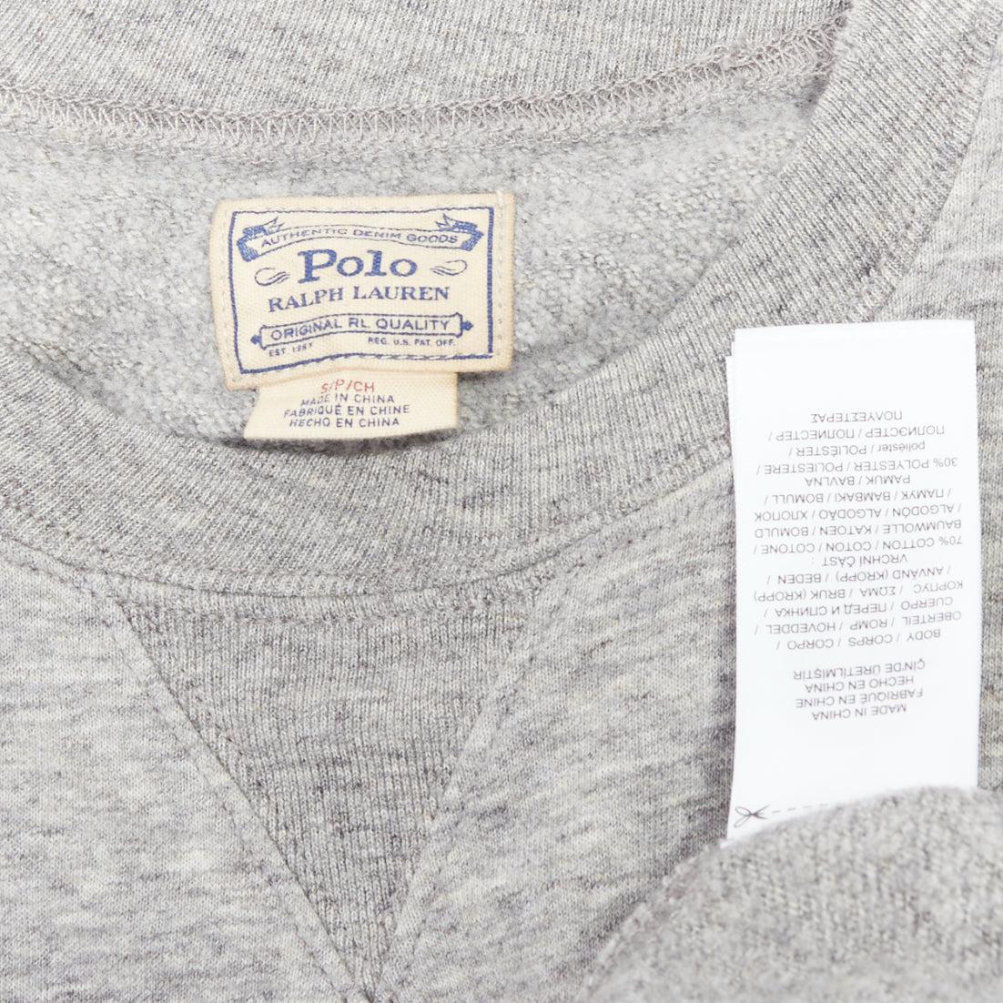 POLO RALPH LAUREN Andover Heather Denim Bear print crew sweat pullover S 3