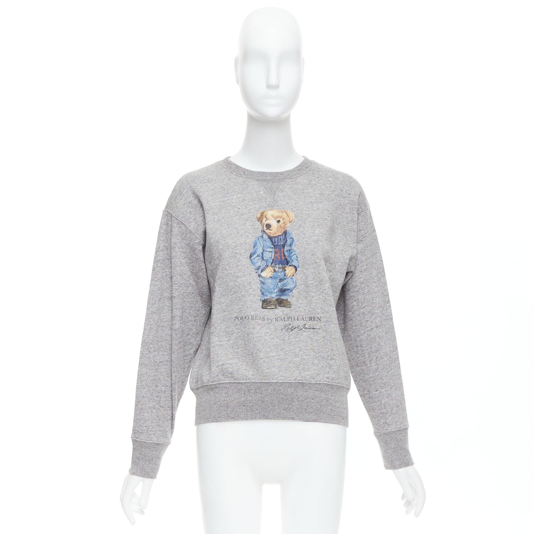 POLO RALPH LAUREN Andover Heather Denim Bear print crew sweat pullover S 4