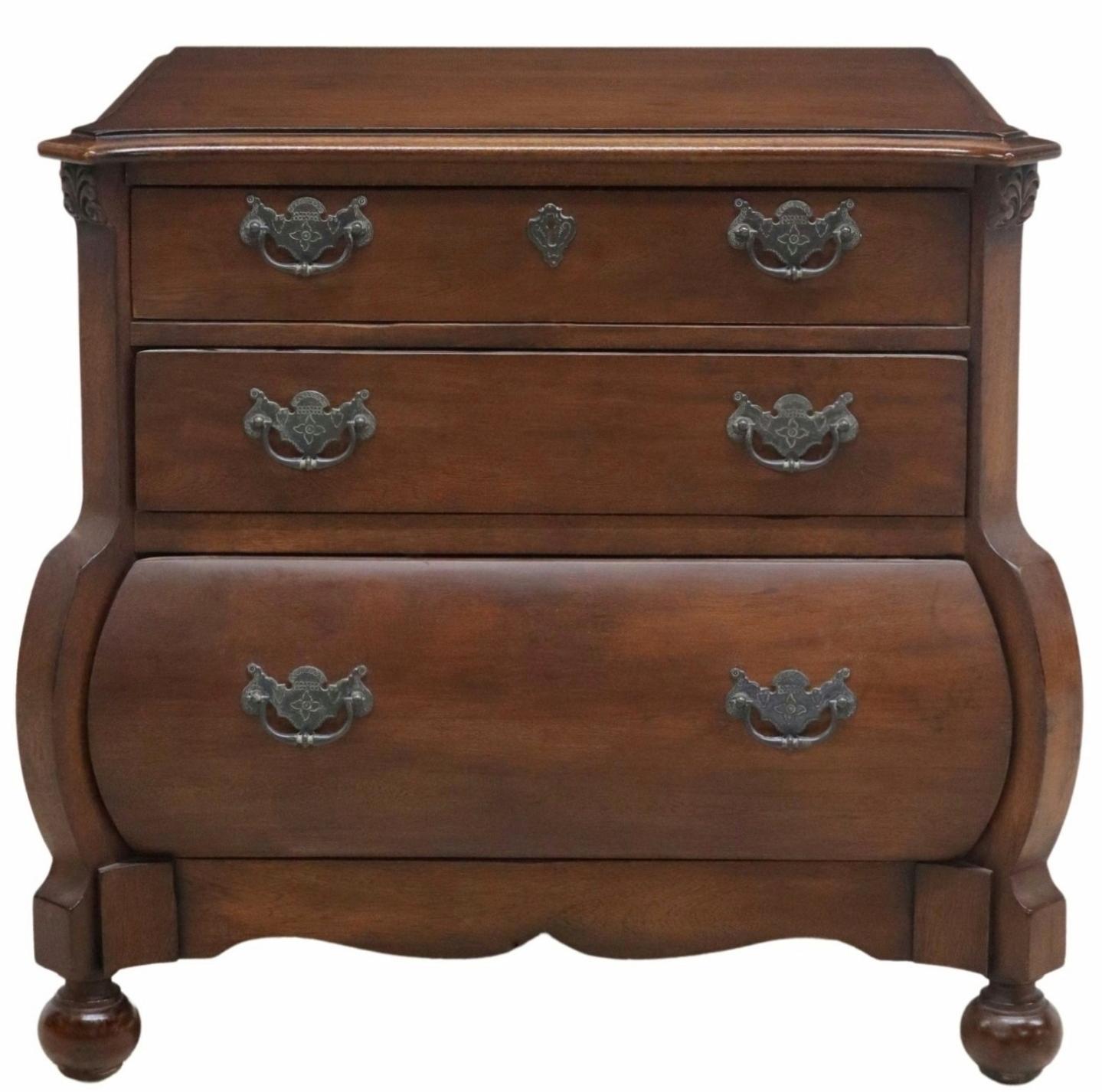 Polo Ralph Lauren Baroque Style Mahogany Bombe Three Drawer Nightstand  In Good Condition For Sale In Forney, TX