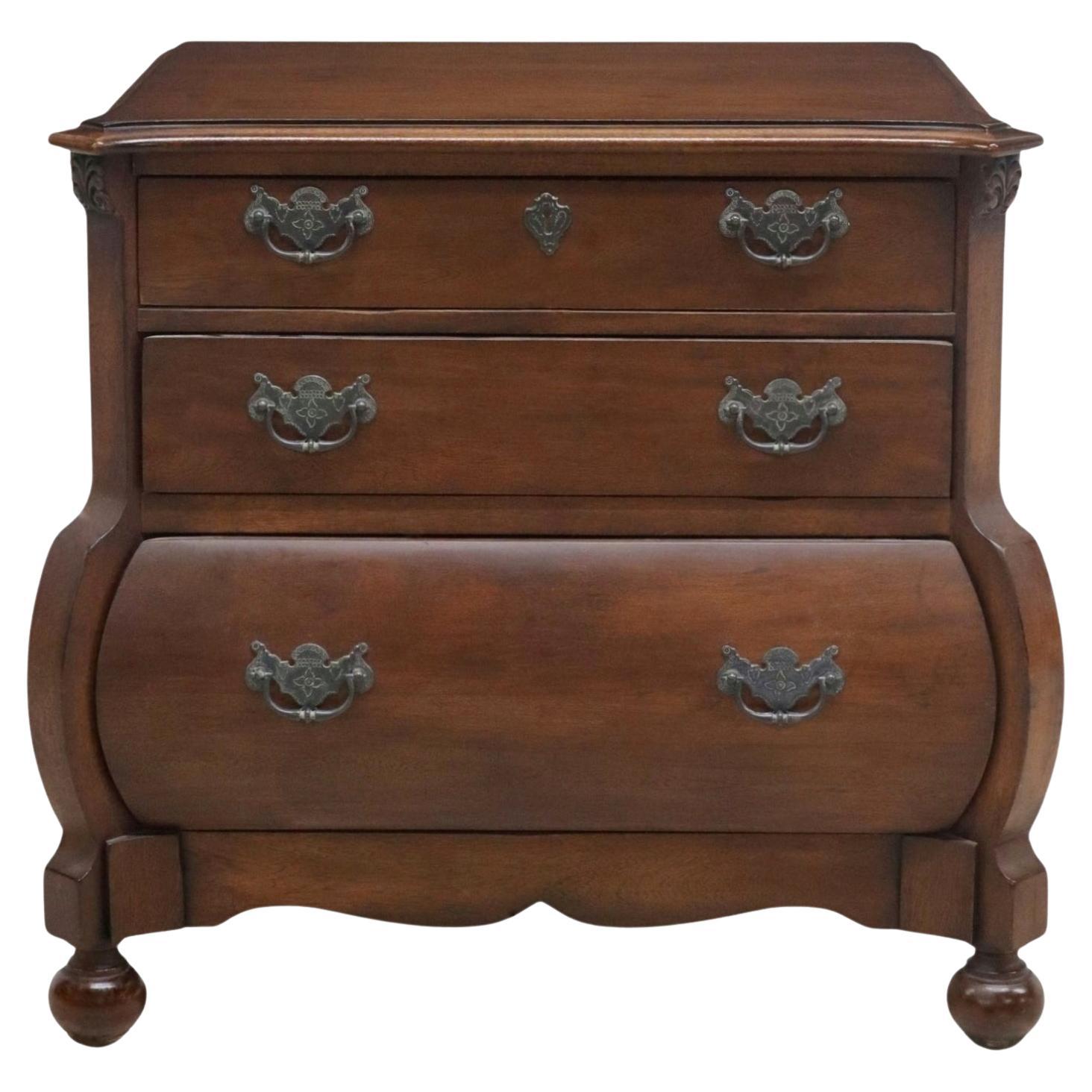 Polo Ralph Lauren Baroque Style Mahogany Bombe Three Drawer Nightstand  For Sale
