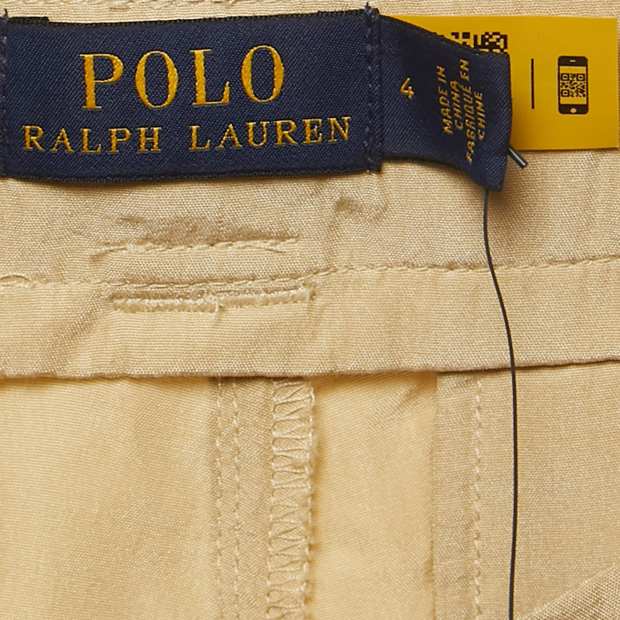 Polo Ralph Lauren Beige Silk Belted Shorts S In Excellent Condition For Sale In Dubai, Al Qouz 2