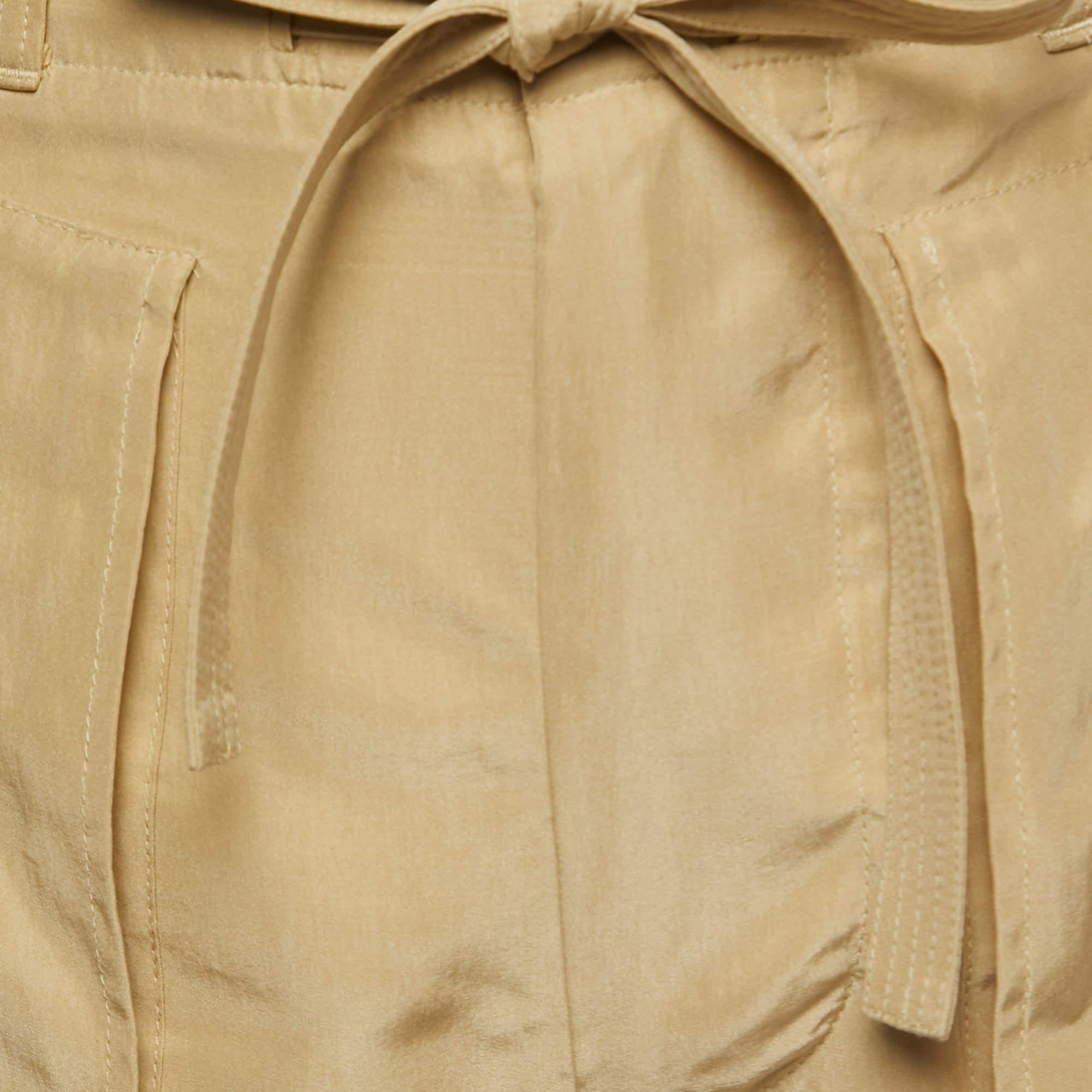 Women's Polo Ralph Lauren Beige Silk Belted Shorts S For Sale