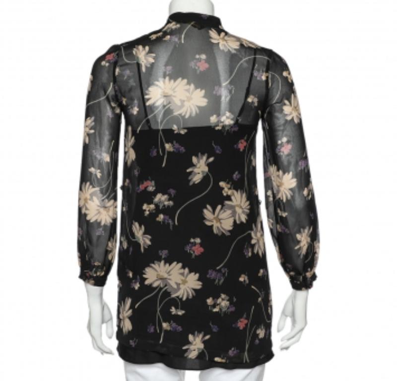 Polo Ralph Lauren Schwarze bedruckte Chiffon-Tunika mit Blumendruck M im Angebot 1