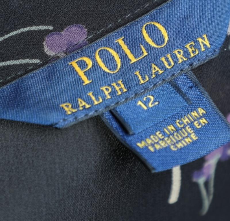 Polo Ralph Lauren Schwarze bedruckte Chiffon-Tunika mit Blumendruck M im Angebot 2