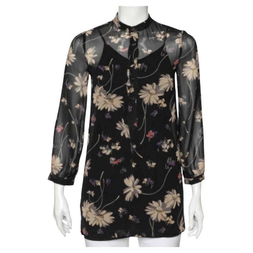 Polo Ralph Lauren Schwarze bedruckte Chiffon-Tunika mit Blumendruck M im Angebot
