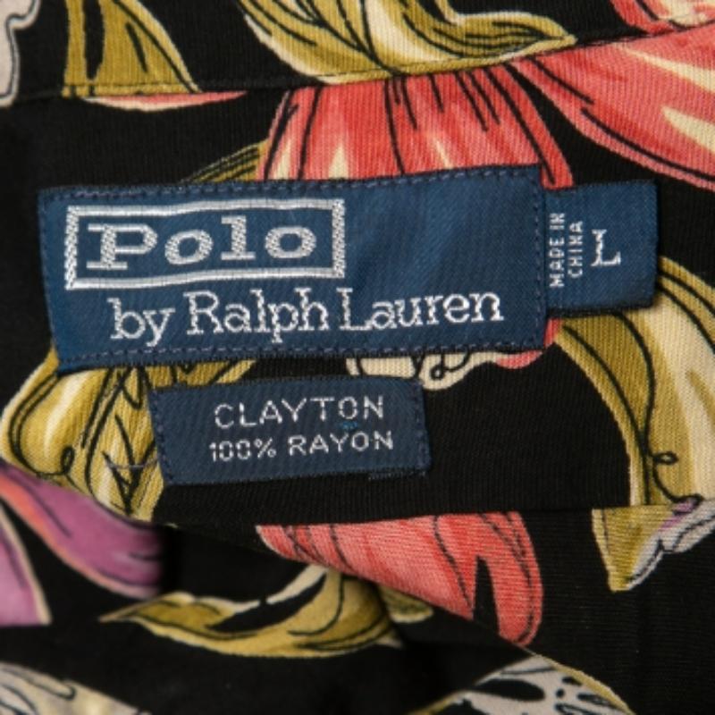 Polo Ralph Lauren - Camicia a maniche corte in rayon con stampa floreale nera L. In condizioni buone in vendita a Dubai, Al Qouz 2