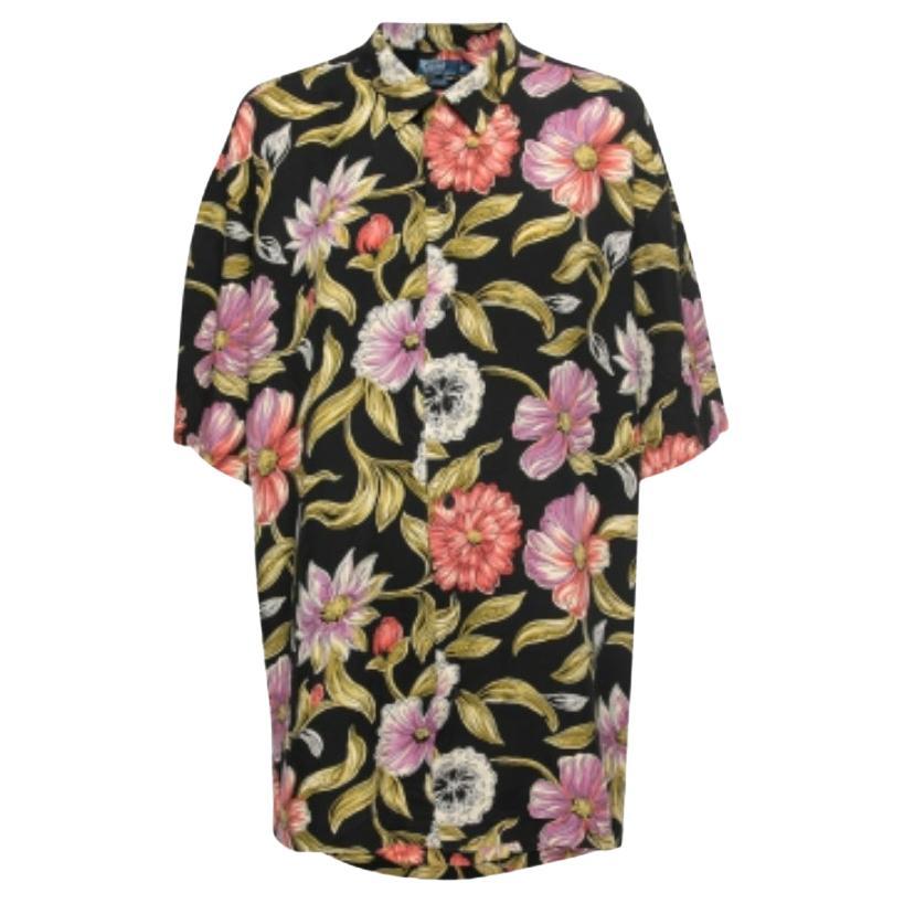 Polo Ralph Lauren - Camicia a maniche corte in rayon con stampa floreale nera L. in vendita