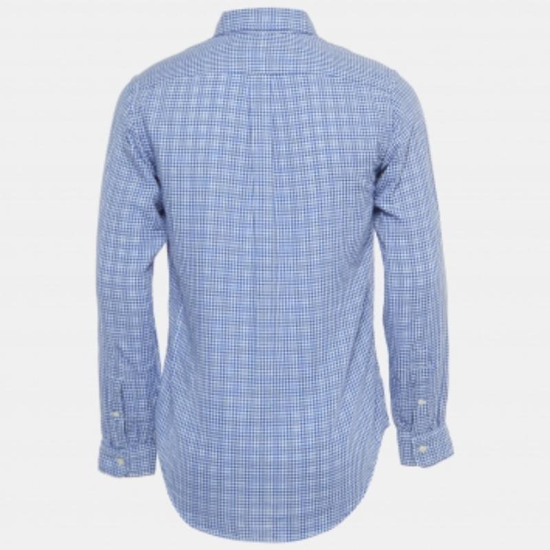 Blu Polo Ralph Lauren - Camicia a quadri blu in cotone con bottoni, taglia S in vendita