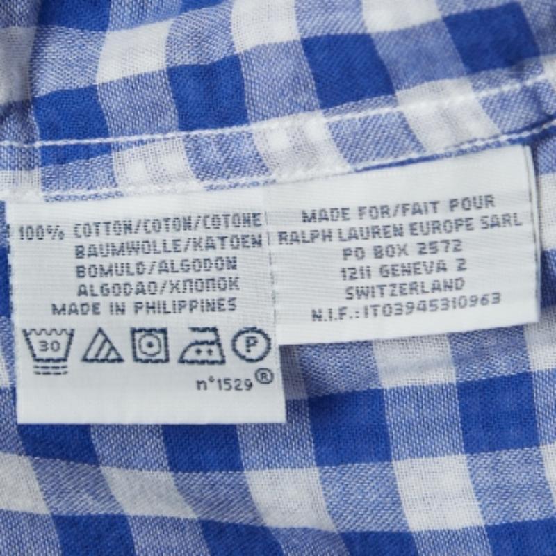 Uomo Polo Ralph Lauren - Camicia a quadri blu in cotone con bottoni, taglia S in vendita