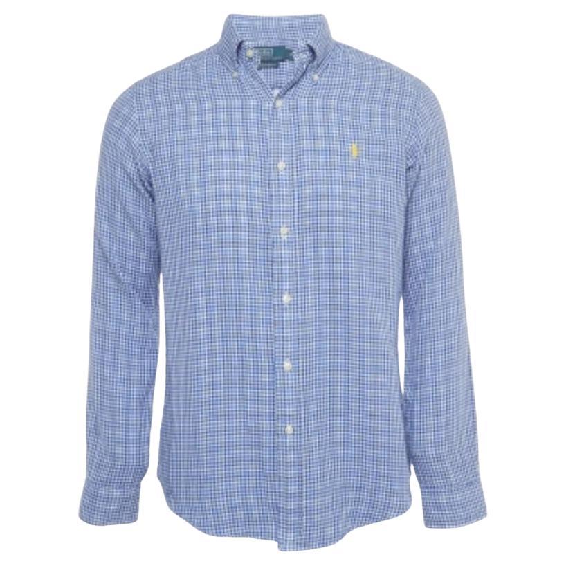 Polo Ralph Lauren - Camicia a quadri blu in cotone con bottoni, taglia S