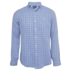 Polo Ralph Lauren - Camicia a quadri blu in cotone con bottoni, taglia S