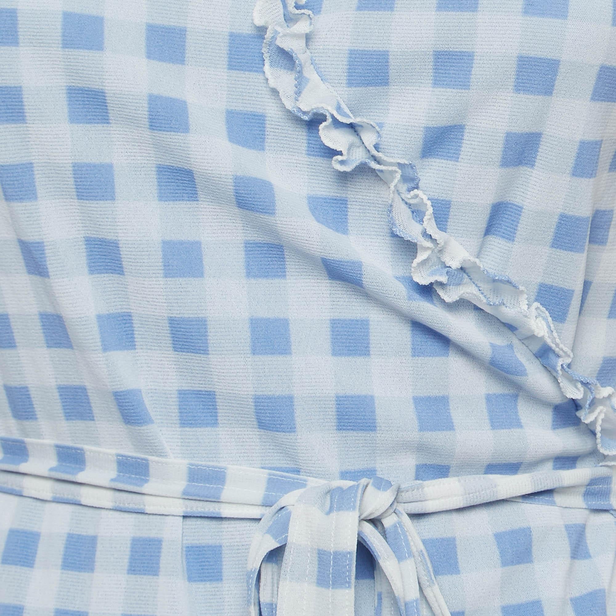 Polo Ralph Lauren Blue Checked Knit Wrap Top M In Fair Condition For Sale In Dubai, Al Qouz 2