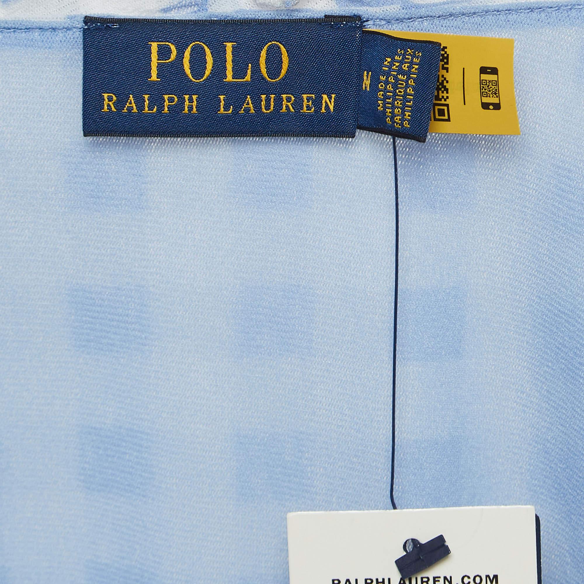 Women's Polo Ralph Lauren Blue Checked Knit Wrap Top M For Sale