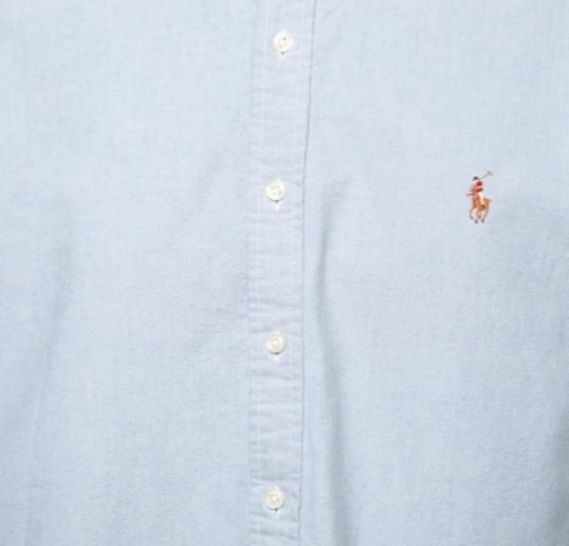 Polo Ralph Lauren - Camicia slim in cotone blu con bottoni XL In condizioni buone in vendita a Dubai, Al Qouz 2