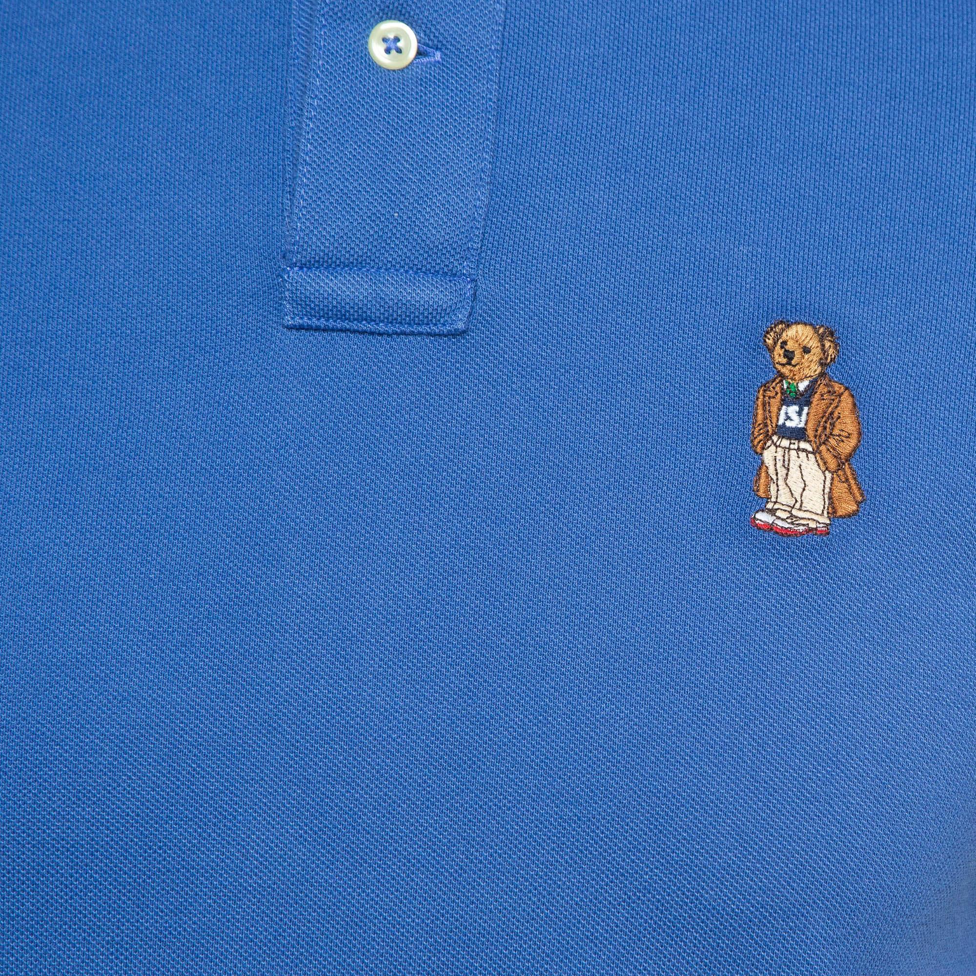 Blu Polo Ralph Lauren Maglietta in cotone ricamata blu T S in vendita