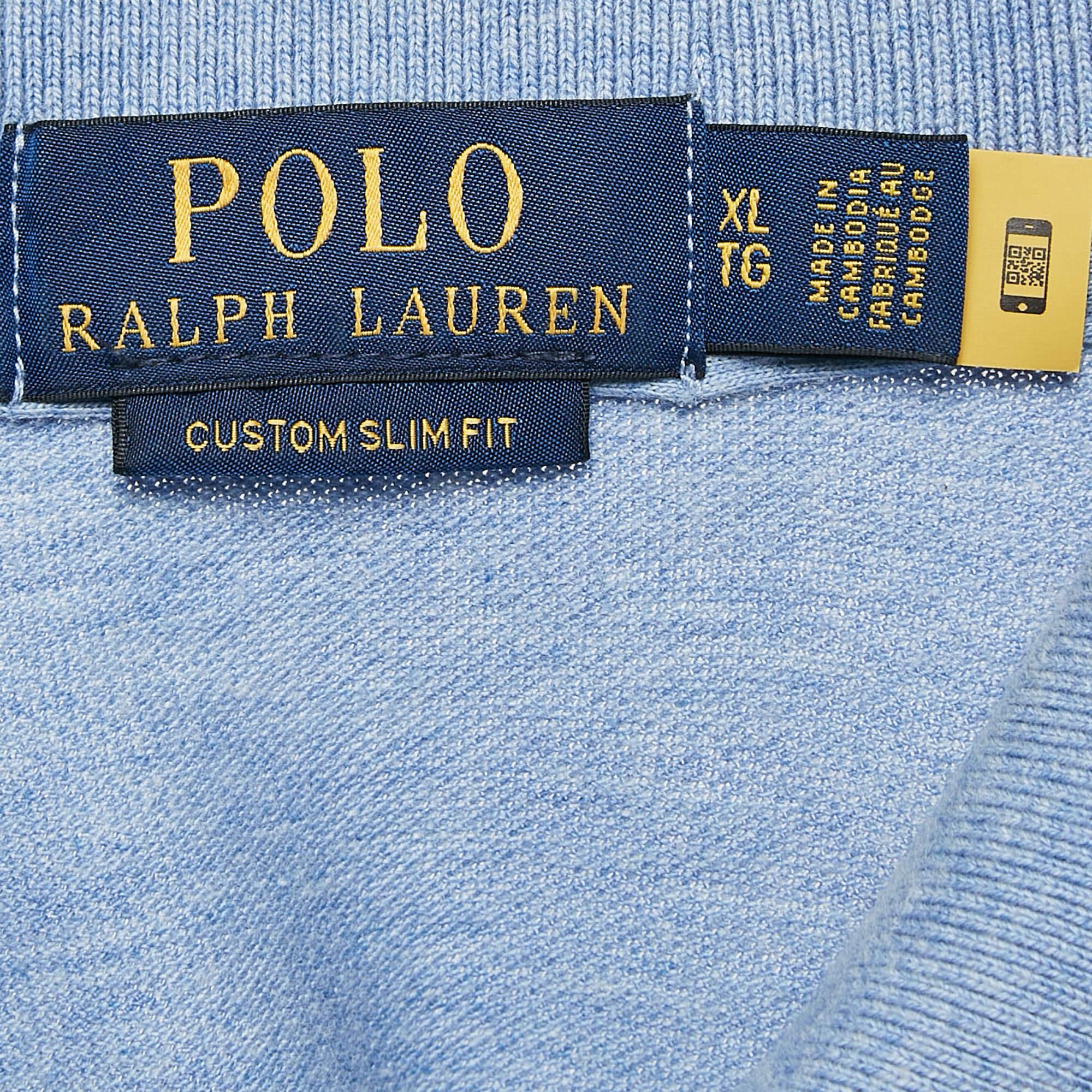 Polo Ralph Lauren Blaues Logo besticktes Baumwoll-Polo-T-Shirt aus Baumwolle XL Herren im Angebot