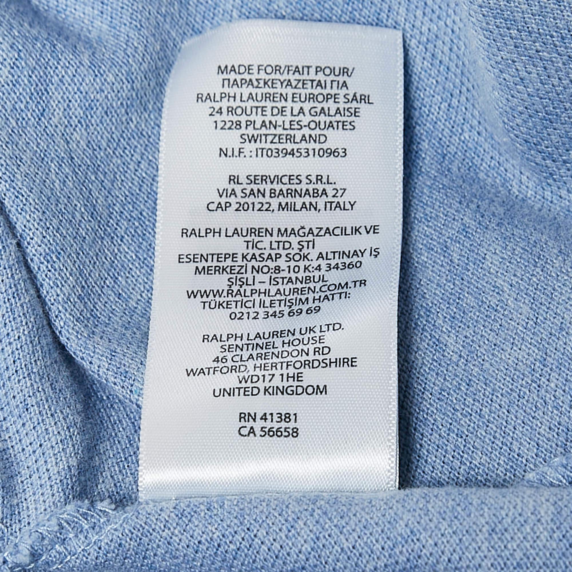 Polo Ralph Lauren Blaues Logo besticktes Baumwoll-Polo-T-Shirt aus Baumwolle XL im Angebot 1
