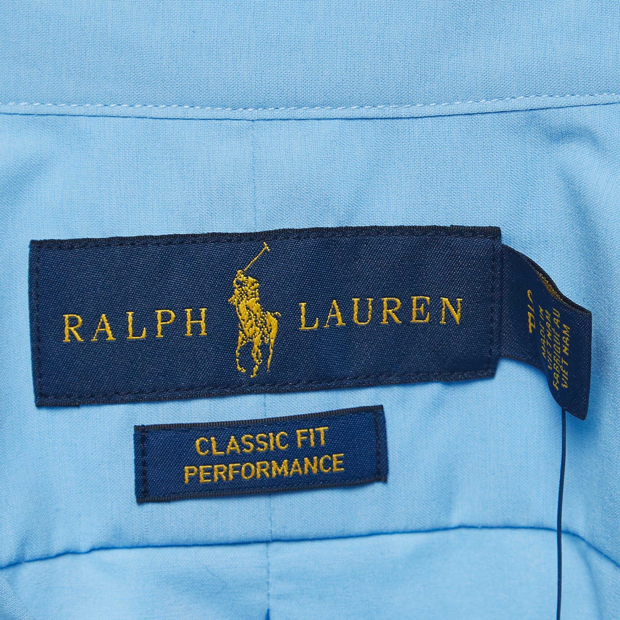 Men's Polo Ralph Lauren Blue Logo Embroidered Poplin Slim Fit Shirt S For Sale