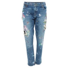 Polo Ralph Lauren Blue Paint Print Denim Astor Slim Boyfriend Jeans L Vita 32"