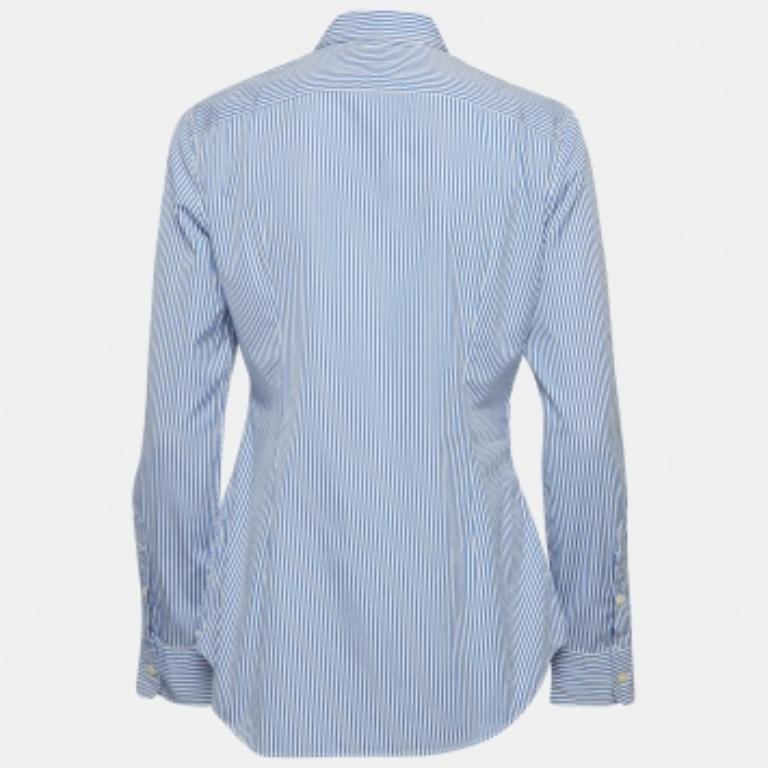 Blu Polo Ralph Lauren - Camicia in cotone gessato blu con vestibilità personalizzata L.L.A. in vendita