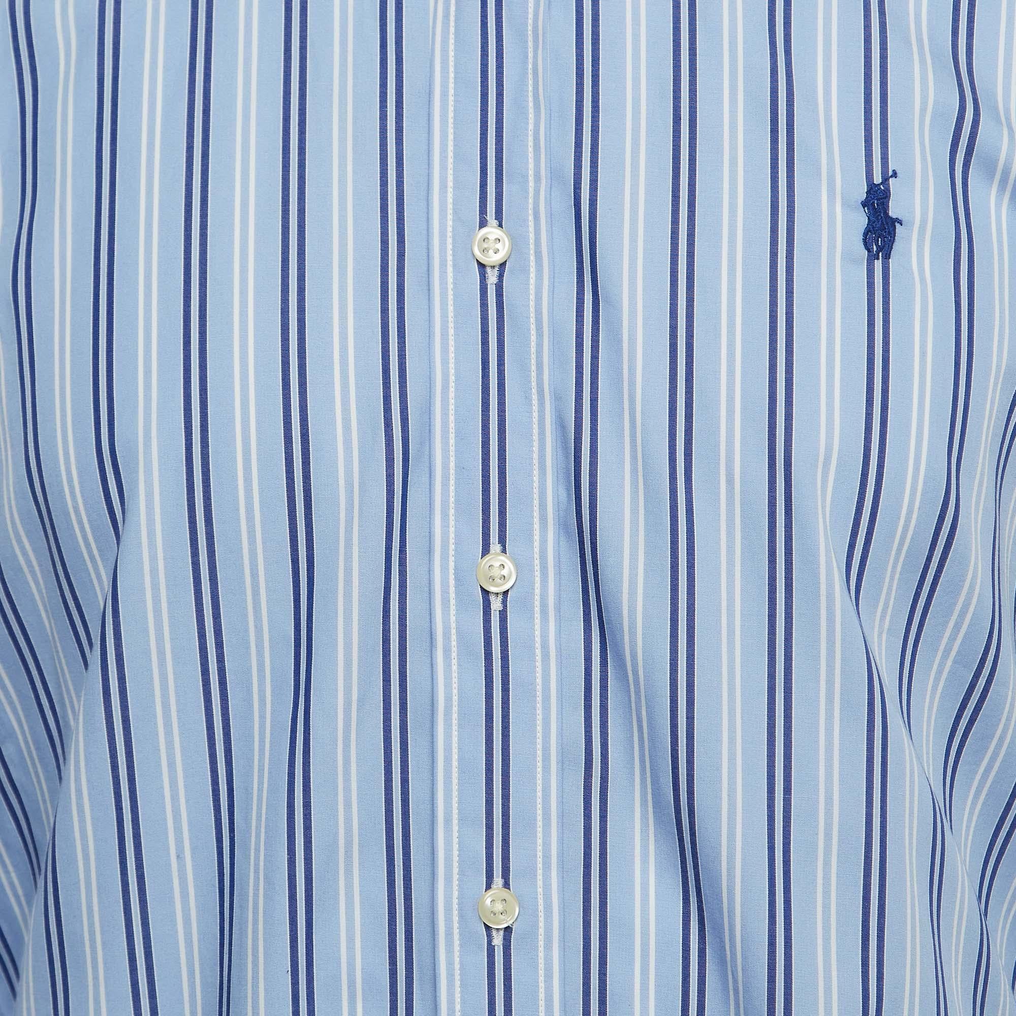 Men's Polo Ralph Lauren Blue Stripe Cotton Slim Fit Button Down Shirt M For Sale