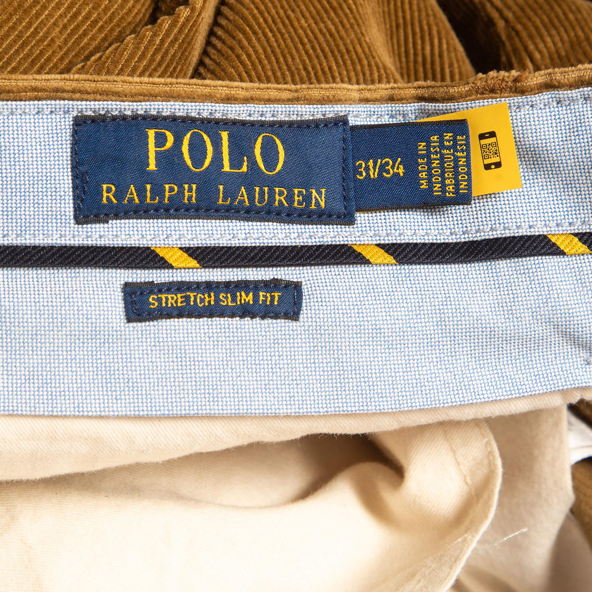 Women's or Men's Polo Ralph Lauren Brown Corduroy Stretch Slim Fit Trousers L Waist 31