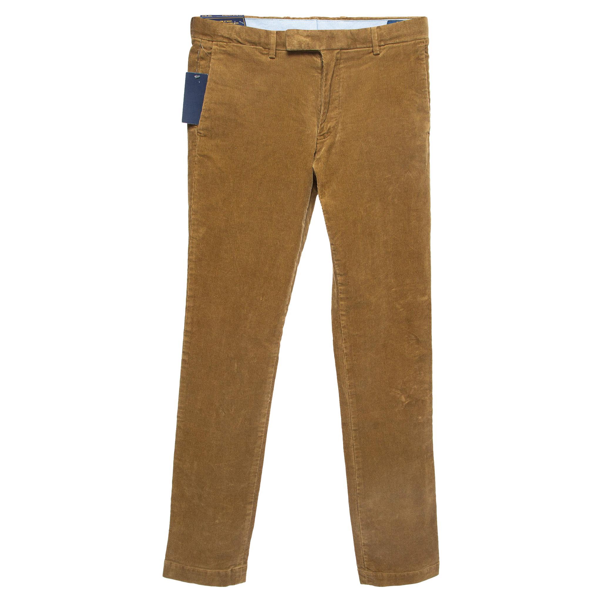 Polo Ralph Lauren Brown Corduroy Stretch Slim Fit Trousers L Waist 31" For Sale