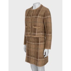 Polo Ralph Lauren Brown Plaid Alpaca Wool Cardigan Skirt Set Size S