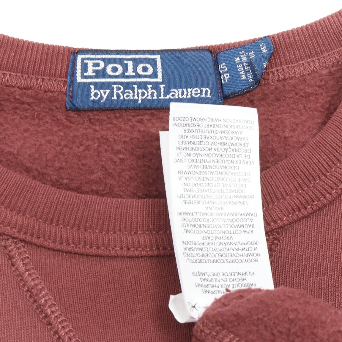 POLO RALPH LAUREN Sudadera polar de algodón varsity burdeos XS en venta 3