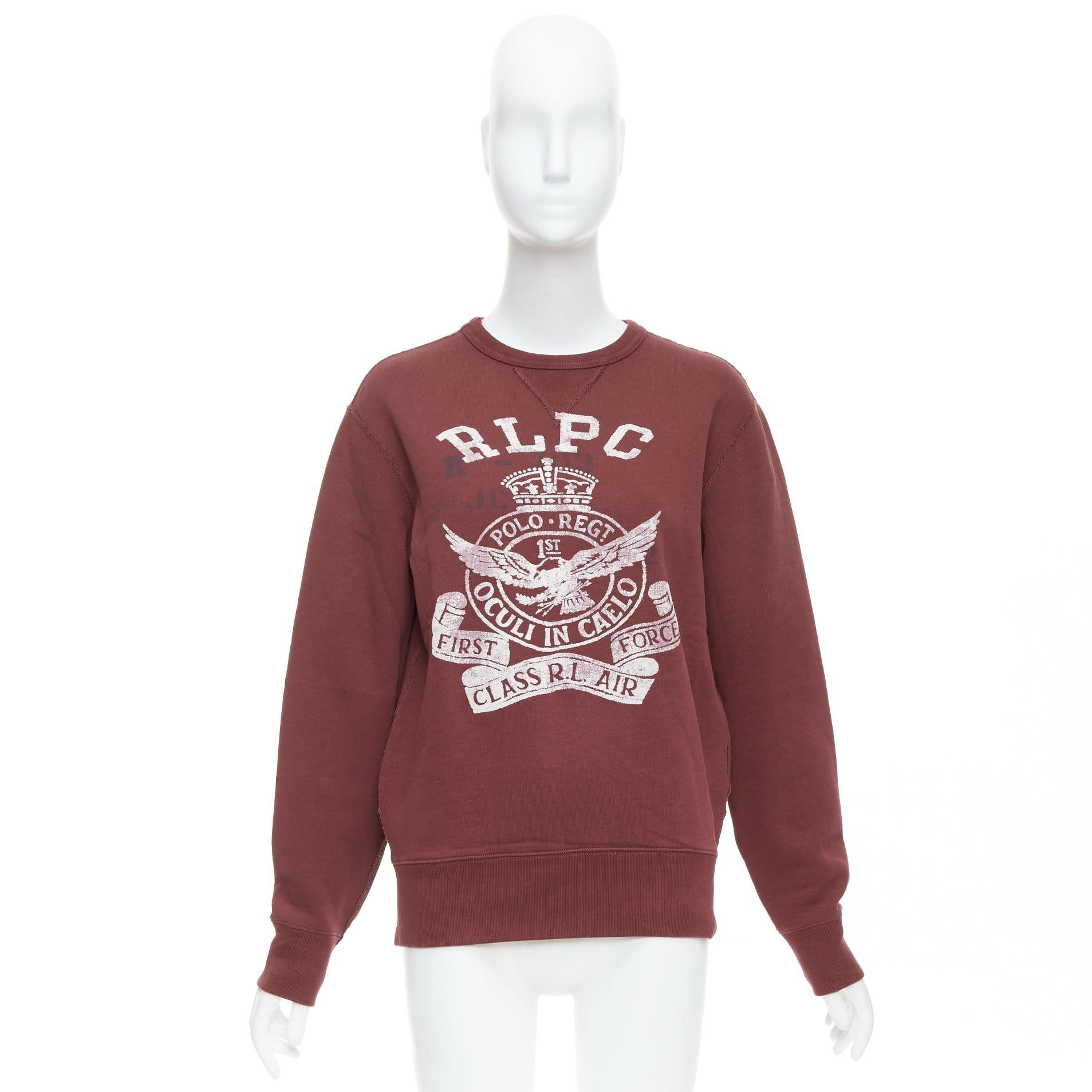 POLO RALPH LAUREN Sudadera polar de algodón varsity burdeos XS en venta 4