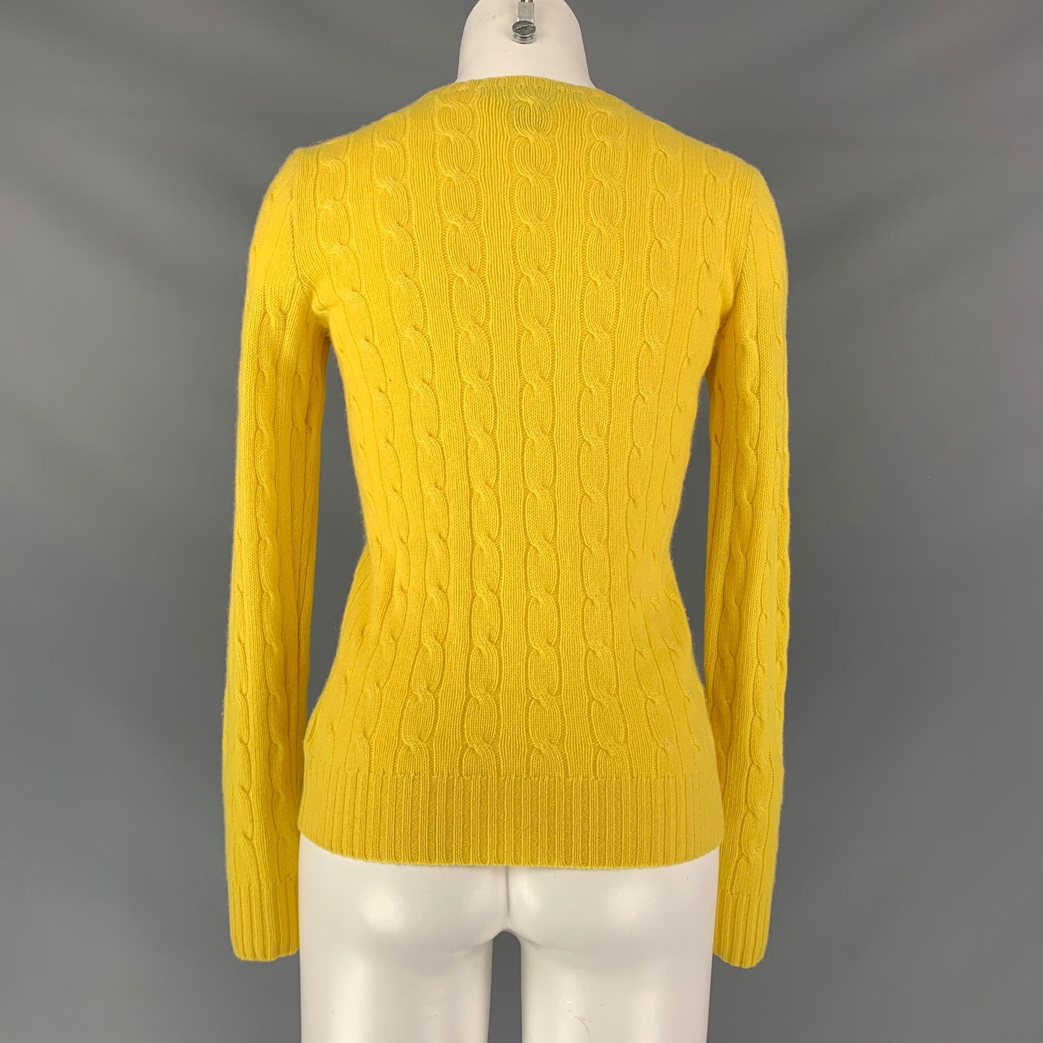 POLO RALPH LAUREN Cashmere Cable Knit Size L Yellow Pullover In Good Condition For Sale In San Francisco, CA