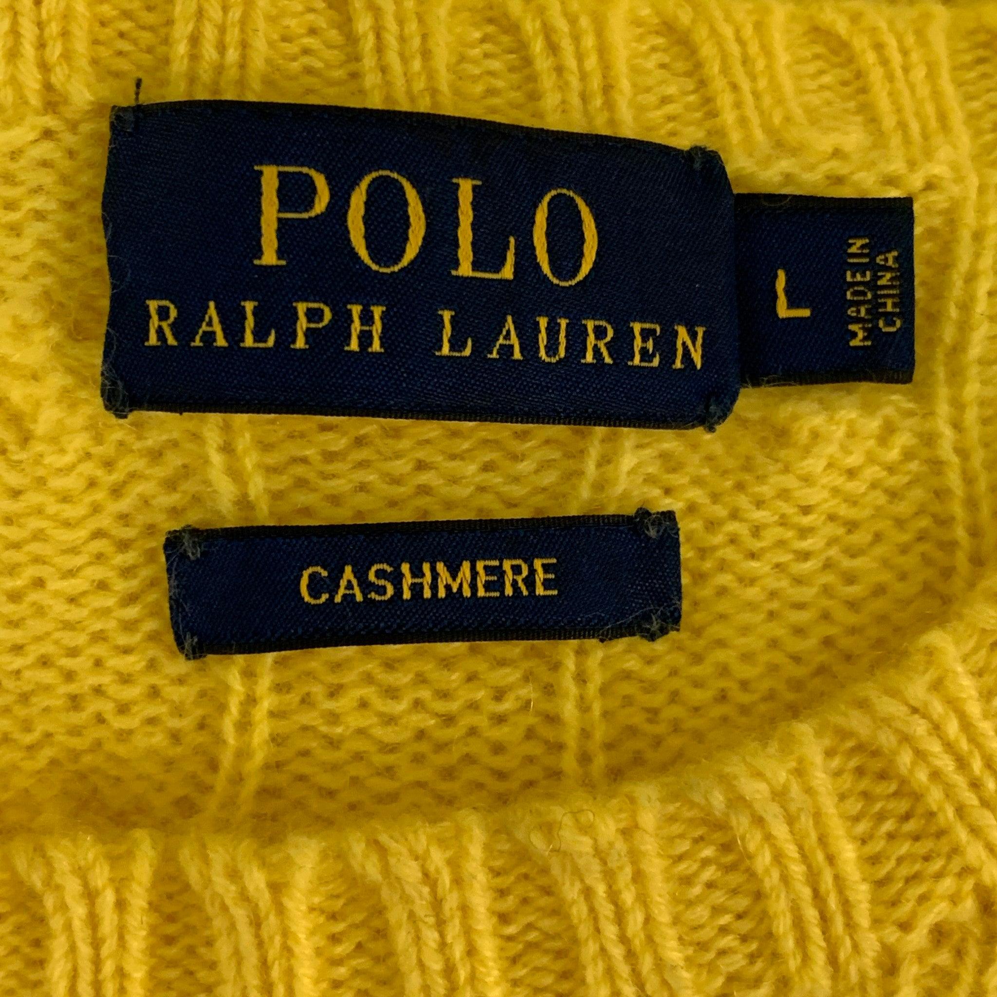Women's POLO RALPH LAUREN Cashmere Cable Knit Size L Yellow Pullover For Sale