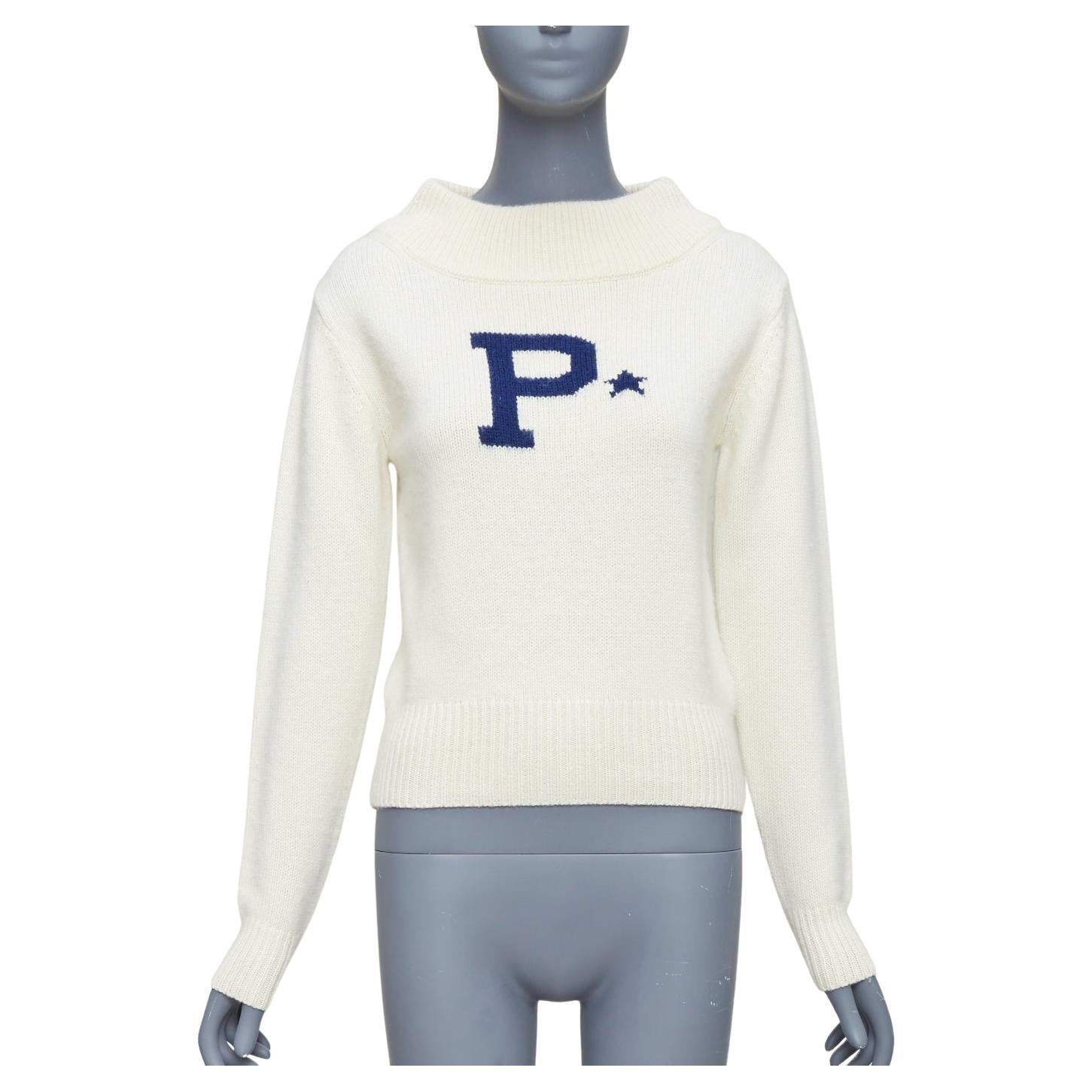 POLO RALPH LAUREN cream blue lambs wool cashmere P star sweater XXS