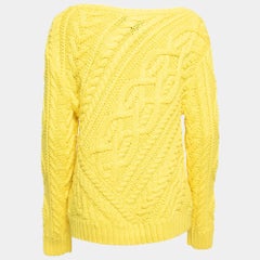 Polo Ralph Lauren Elite Yellow Cable Knit Crew Neck Sweater L