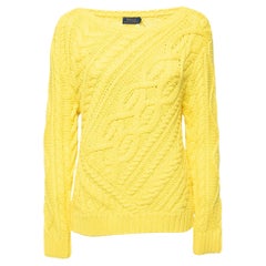 Polo Ralph Lauren Elite Yellow Cable Knit Crew Neck Sweater L